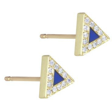 Diamond Lapis Inlay Mini Triangle Stud Earrings