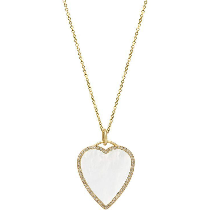 Mother of Pearl Inlay Heart Necklace with Diamonds