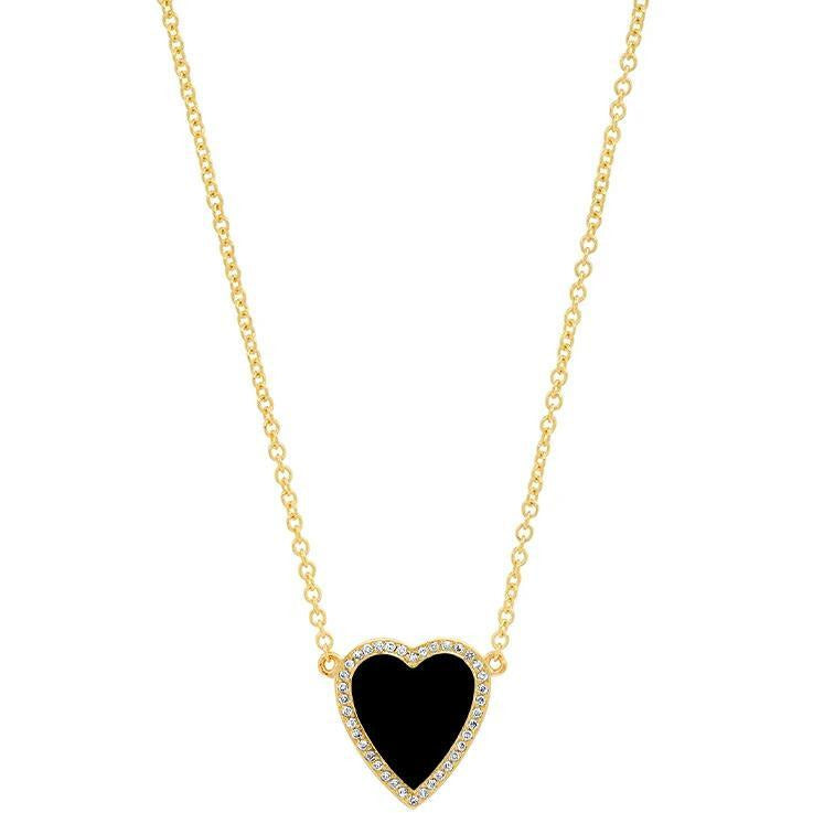 Mini Onyx Inlay Heart Necklace with Diamonds 