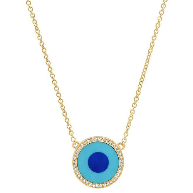 Mini Turquoise Inlay Evil Eye Diamond Necklace