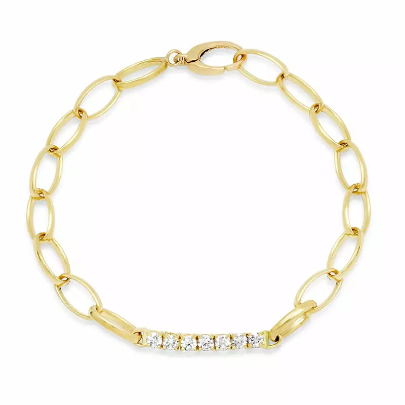 Medium Edith Link Bracelet With Large 4-Prong Diamond Accent