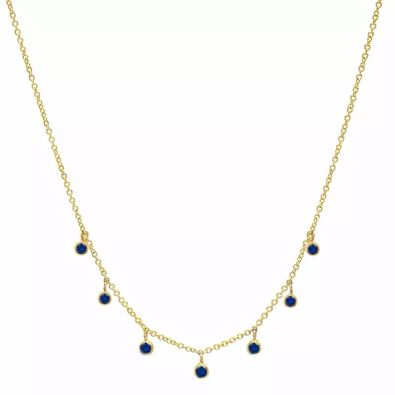 7 Mini Sapphire Bezel Dangle Necklace