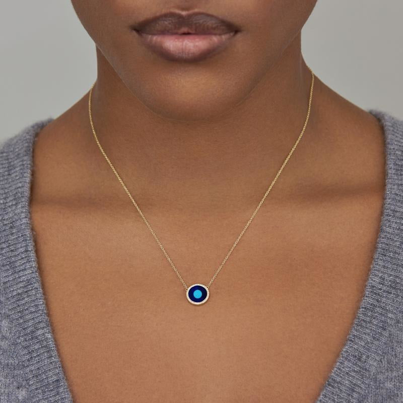 Mini Lapis Inlay Evil Eye Necklace With Diamonds