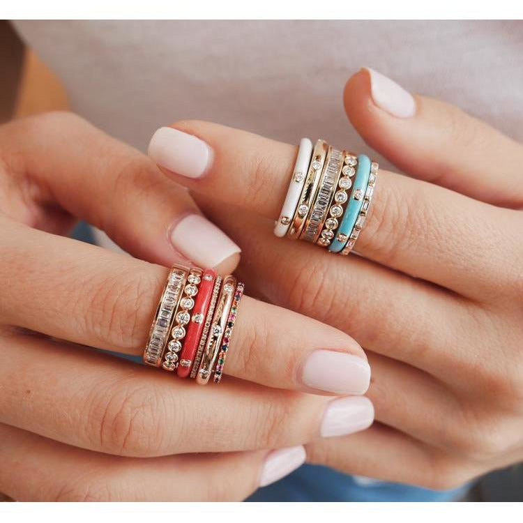 3 Diamond &amp; Black Enamel Stack Ring
