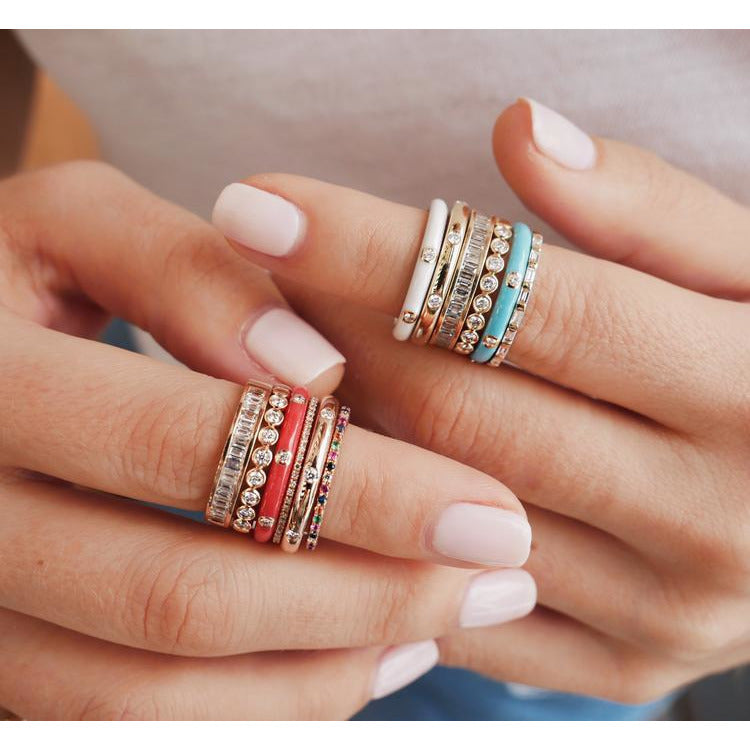 3 Diamond Turquoise Enamel Stack Ring Rings Rae Paz