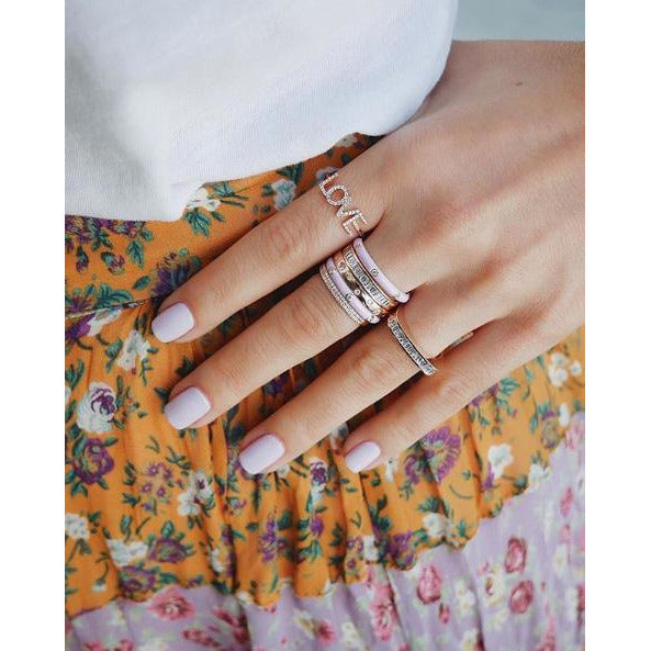 3 Diamond &amp; Light Pink Enamel Stack Ring
