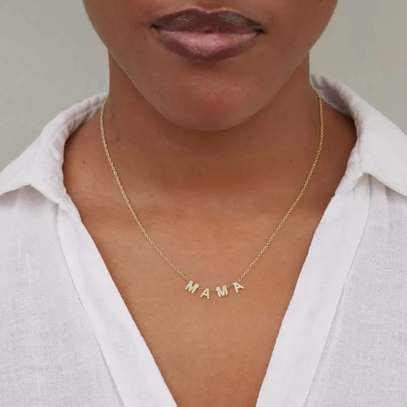Mama Diamond Mini Uppercase Letter Necklace