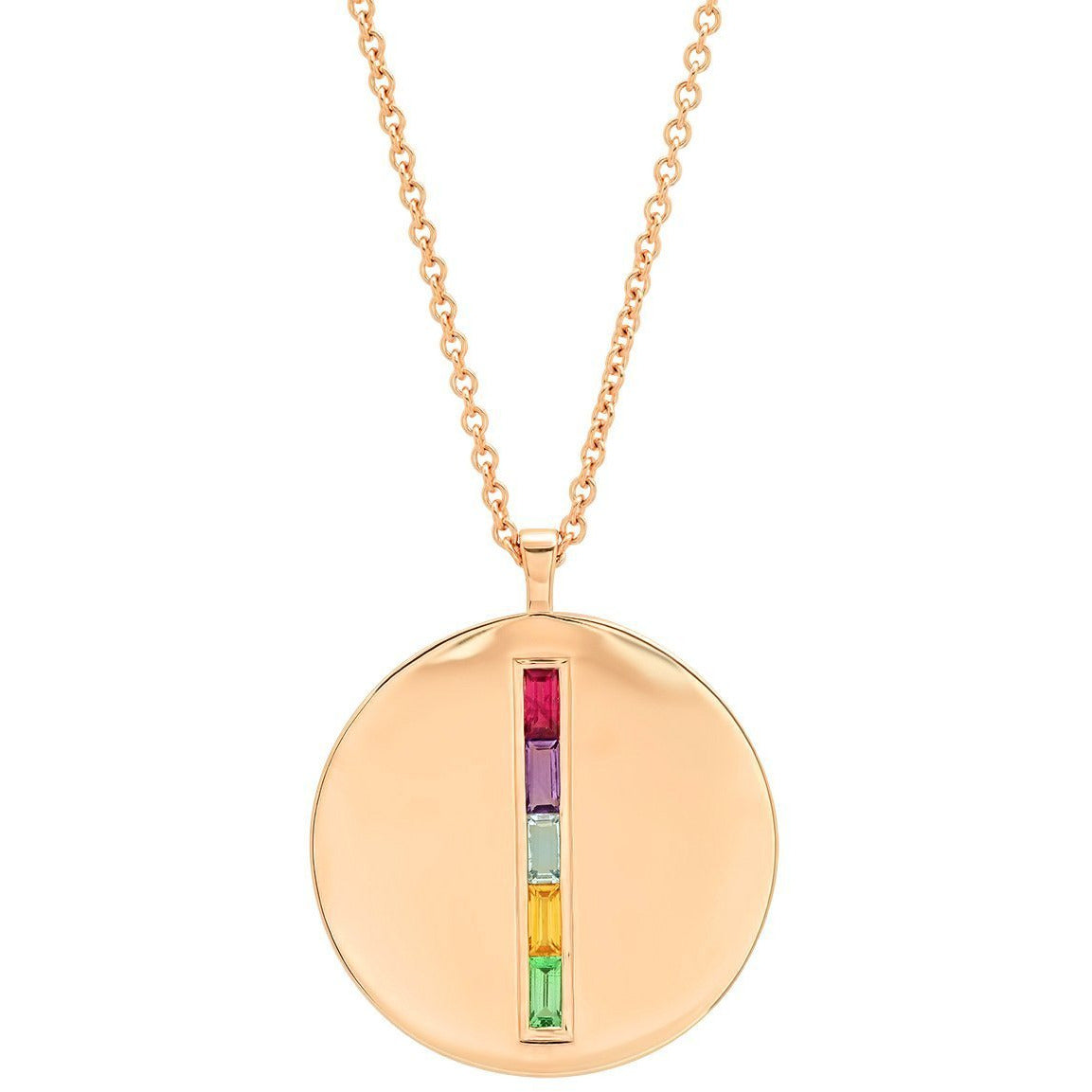 Multi Colored Baguette Circle Dog Tag Necklace