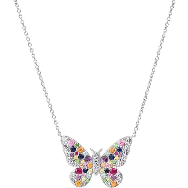 Multi Colored and Diamond Butterfly Necklace
