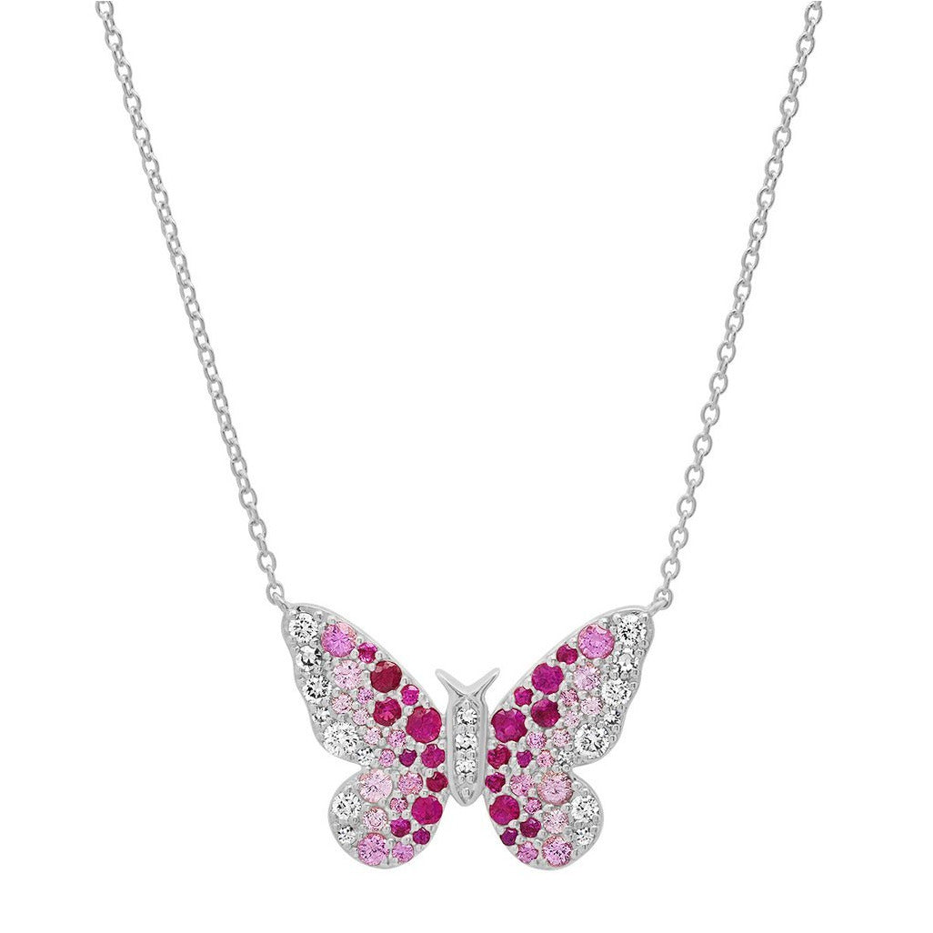 Pink and Diamond Ombré Butterfly Necklace