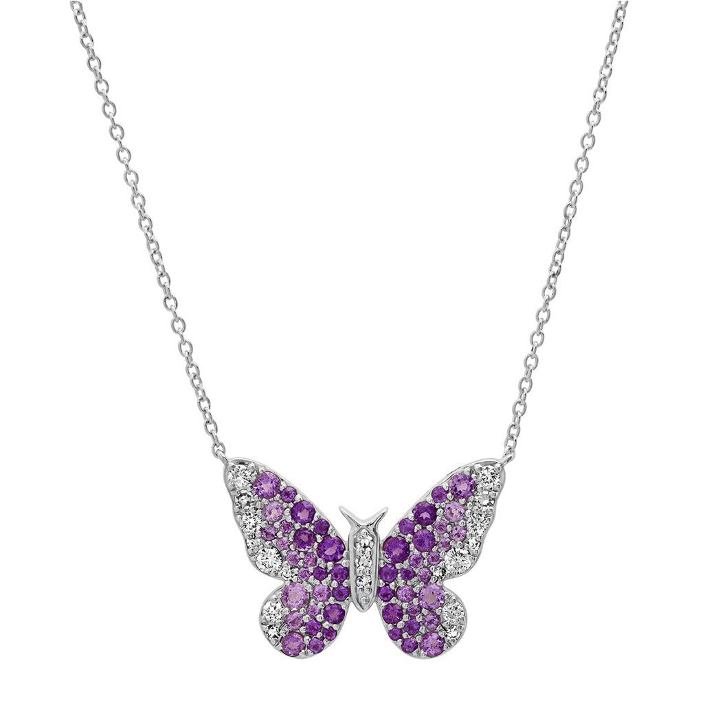 Purple and Diamond Ombré Butterfly Necklace
