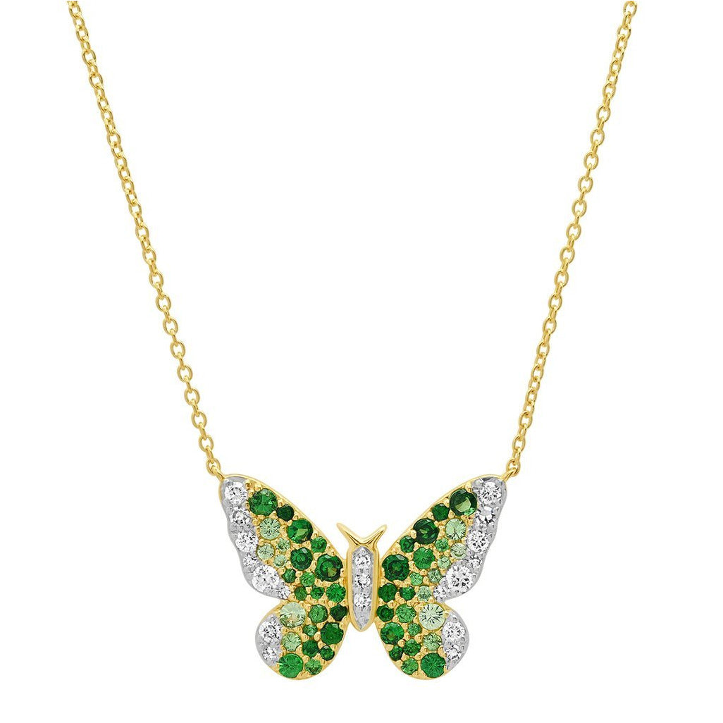Green and Diamond Ombré Butterfly Necklace