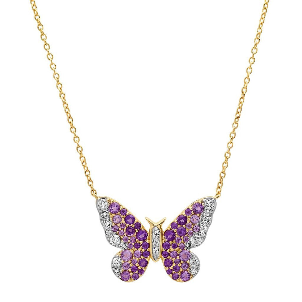 Purple and Diamond Ombré Butterfly Necklace