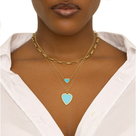 Mini Turquoise Inlay Heart With Diamonds