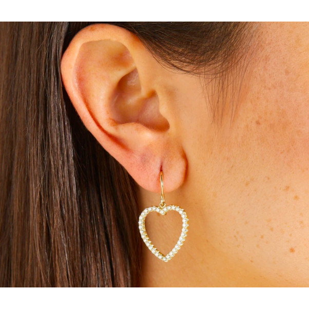 Large Diamond Open Heart Drop Earrings