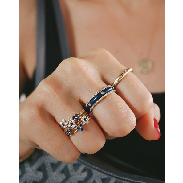 3 Diamond &amp; Navy Enamel Stack Ring
