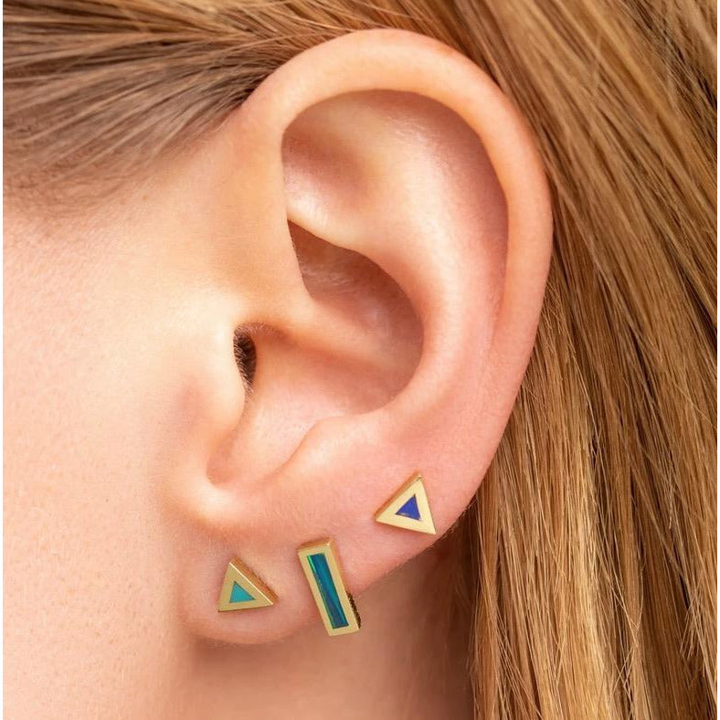 Lapis Inlay Mini Triangle Stud Earrings
