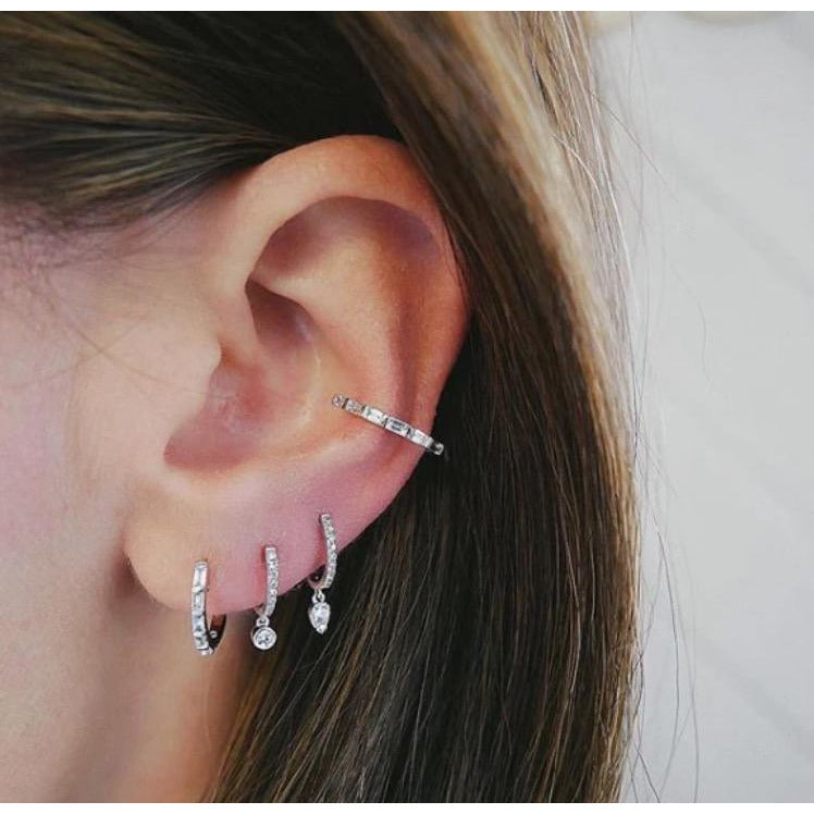 Diamond Baguette Huggie Earring
