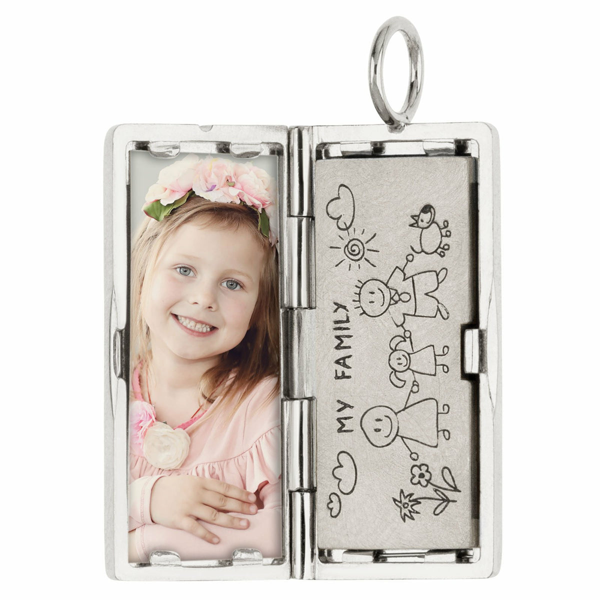 Silver Rectangular Locket with Diamonds and a Personalized Page