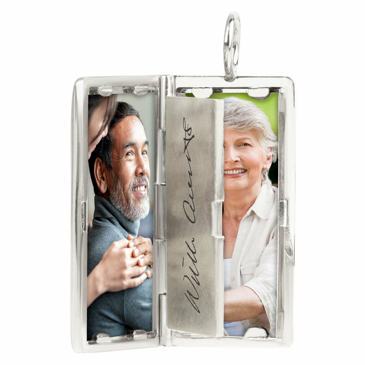 Silver Rectangular Locket with Diamonds and a Personalized Page