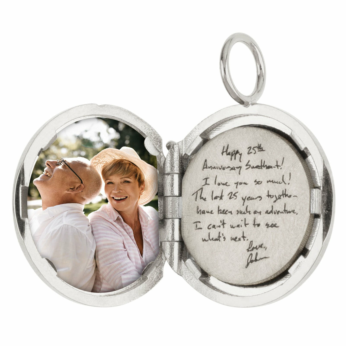 Silver Round Locket with Diamonds and a Personalized Page