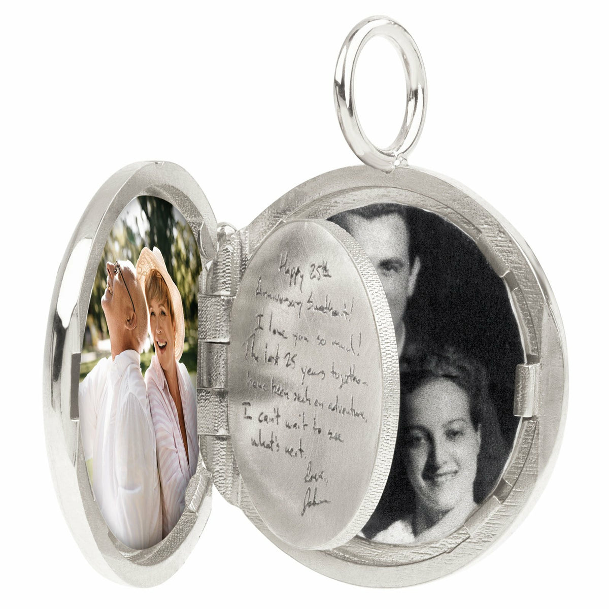 Silver Round Locket with Diamonds and a Personalized Page