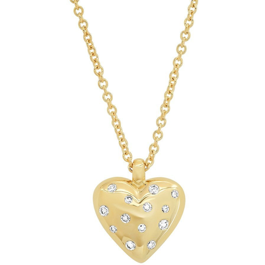 Small Reversible Diamond and Gold Puffy Heart Necklace