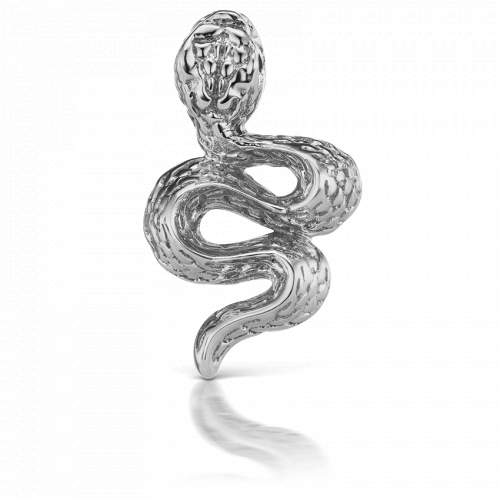 Large Engraved Snake with Black Diamond Eyes Threaded Stud