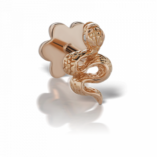 Small Engraved Snake with Diamond Eyes Threaded Stud