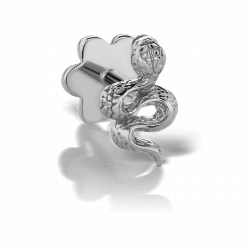 Small Engraved Snake with Diamond Eyes Threaded Stud