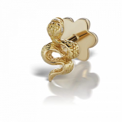 Small Engraved Snake with Diamond Eyes Threaded Stud