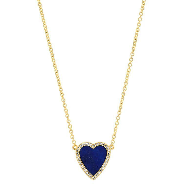 Mini Lapis Inlay Heart Necklace with Diamonds