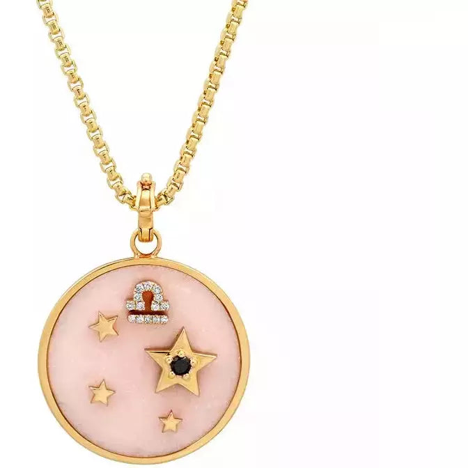 Large Pink Opal Zodiac Necklace