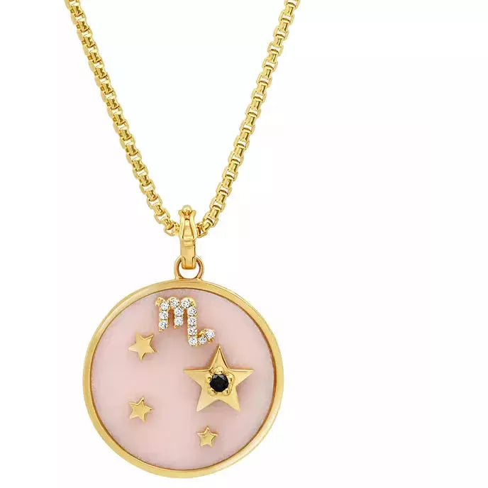 Large Pink Opal Zodiac Necklace